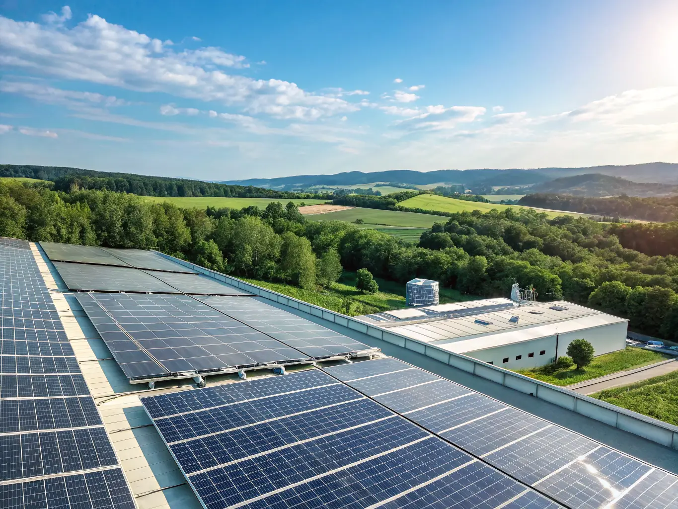 An artistic rendering of a solar canopy structure providing shade over a school parking lot or playground, with cars or children visible underneath. The image should highlight the dual functionality of the canopy as both an energy source and a shade provider.