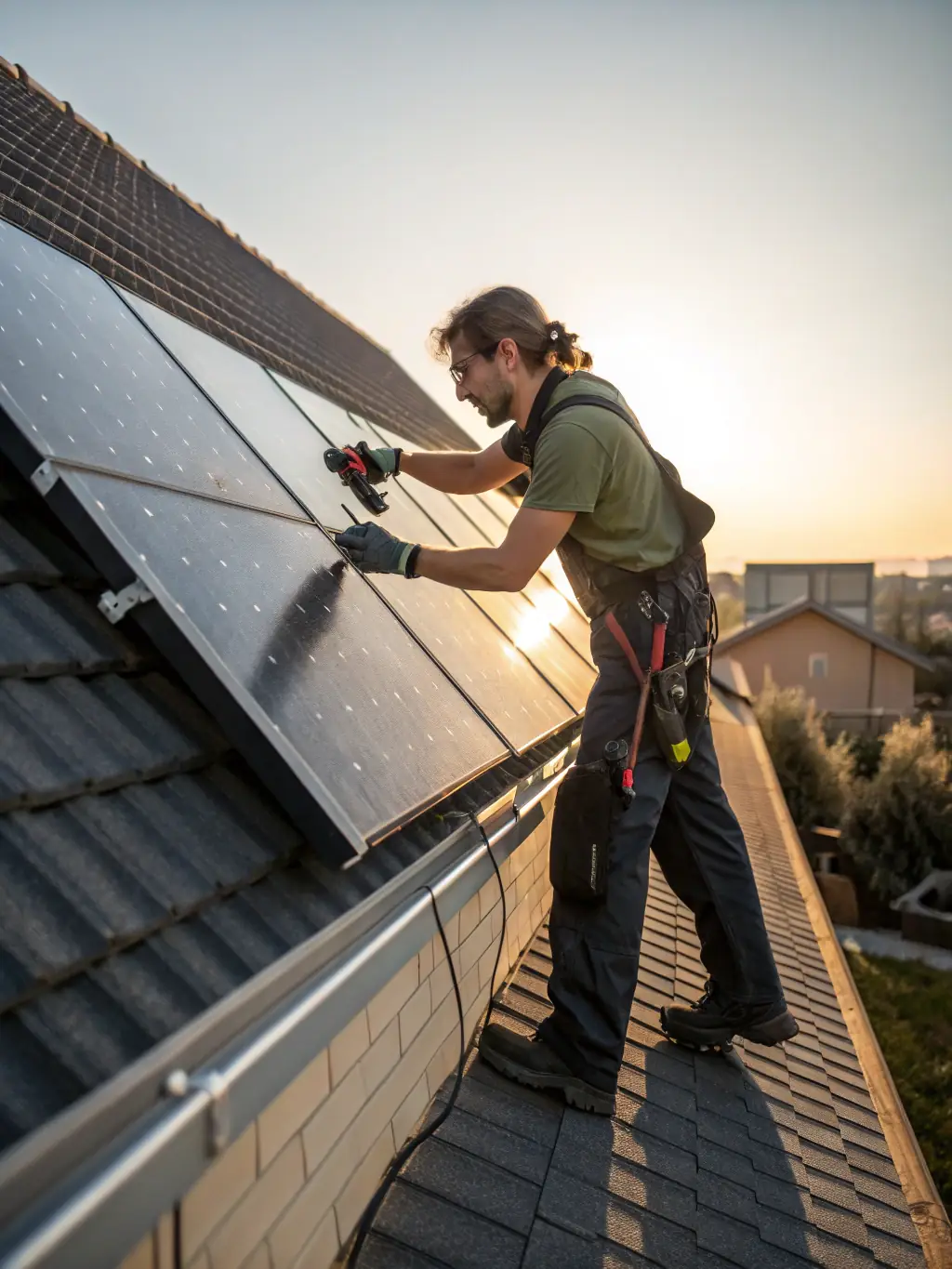 A wide-angle shot of a school building with solar panels installed on the roof, taken during a site assessment by CESNM engineers.